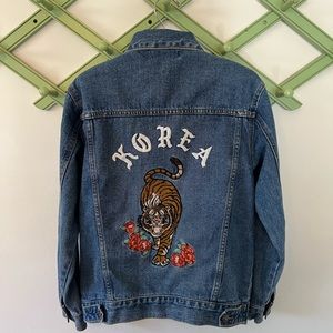 Embroidered Tiger Floral Jean Jacket
